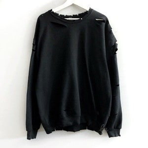Grunge Oversized Black Destroyed Sweatshirt Distressed S-5X - Etsy