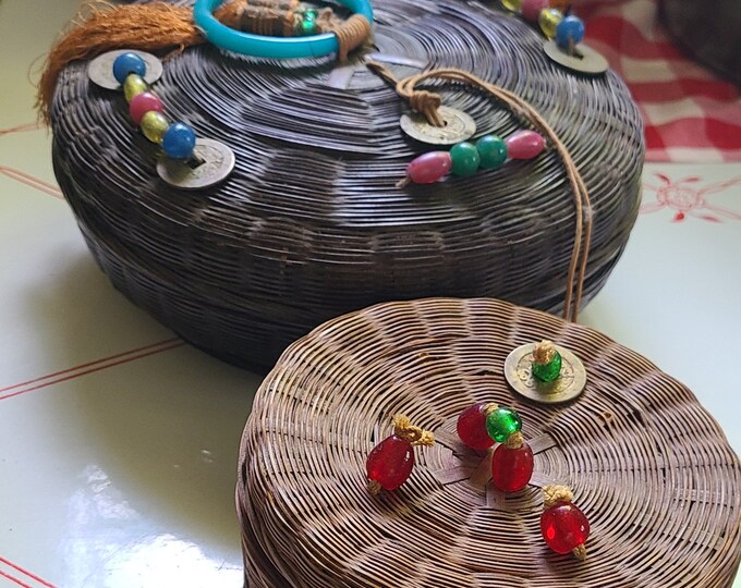 Vintage Chinese Wicker Sewing Baskets Set of 2 Etsy