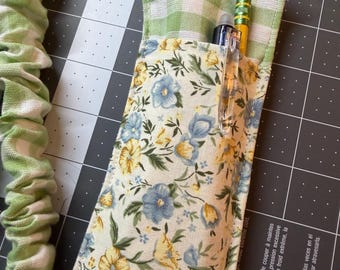 Gingham/Floral Double Sided Lanyard Pouch for Glasses and Pens.