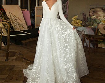 short long sleeve wedding dress