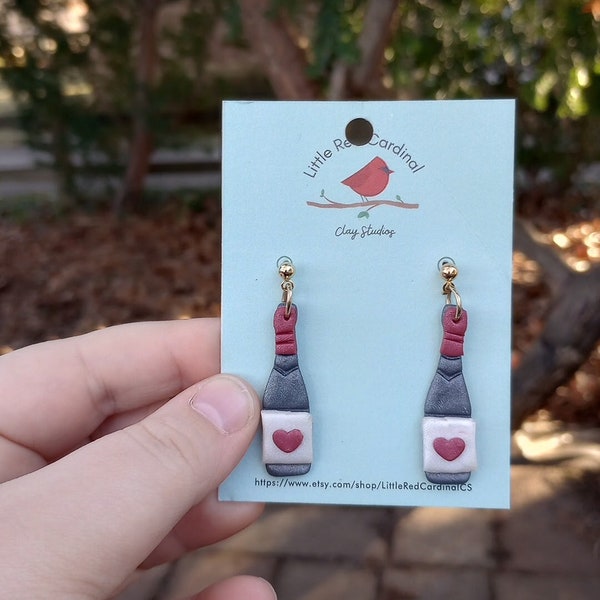 Love Wine Bottle Earrings | Polymer Clay