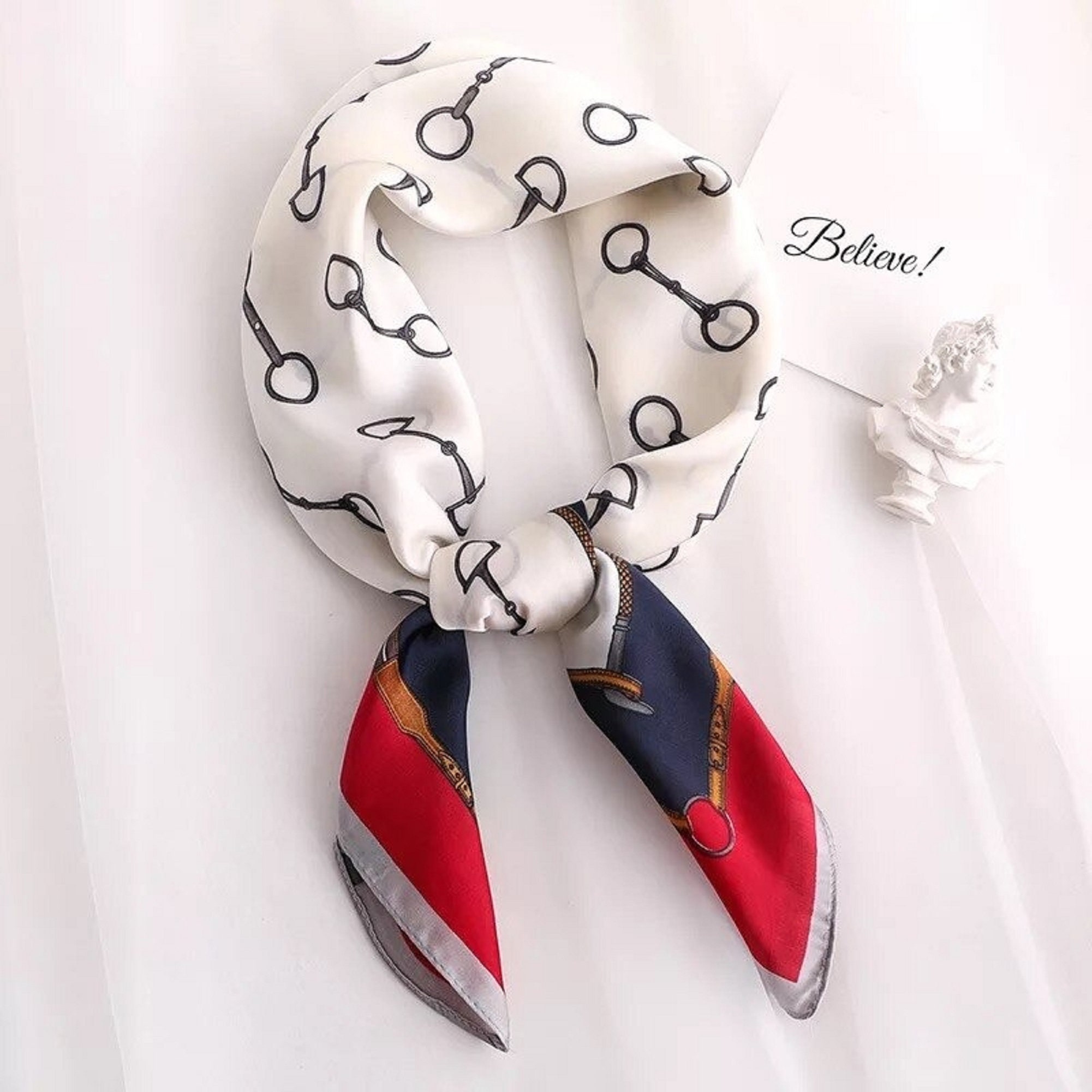 Luxury Silk Satin Head Scarf Women Fashion Kerchief Print Etsy