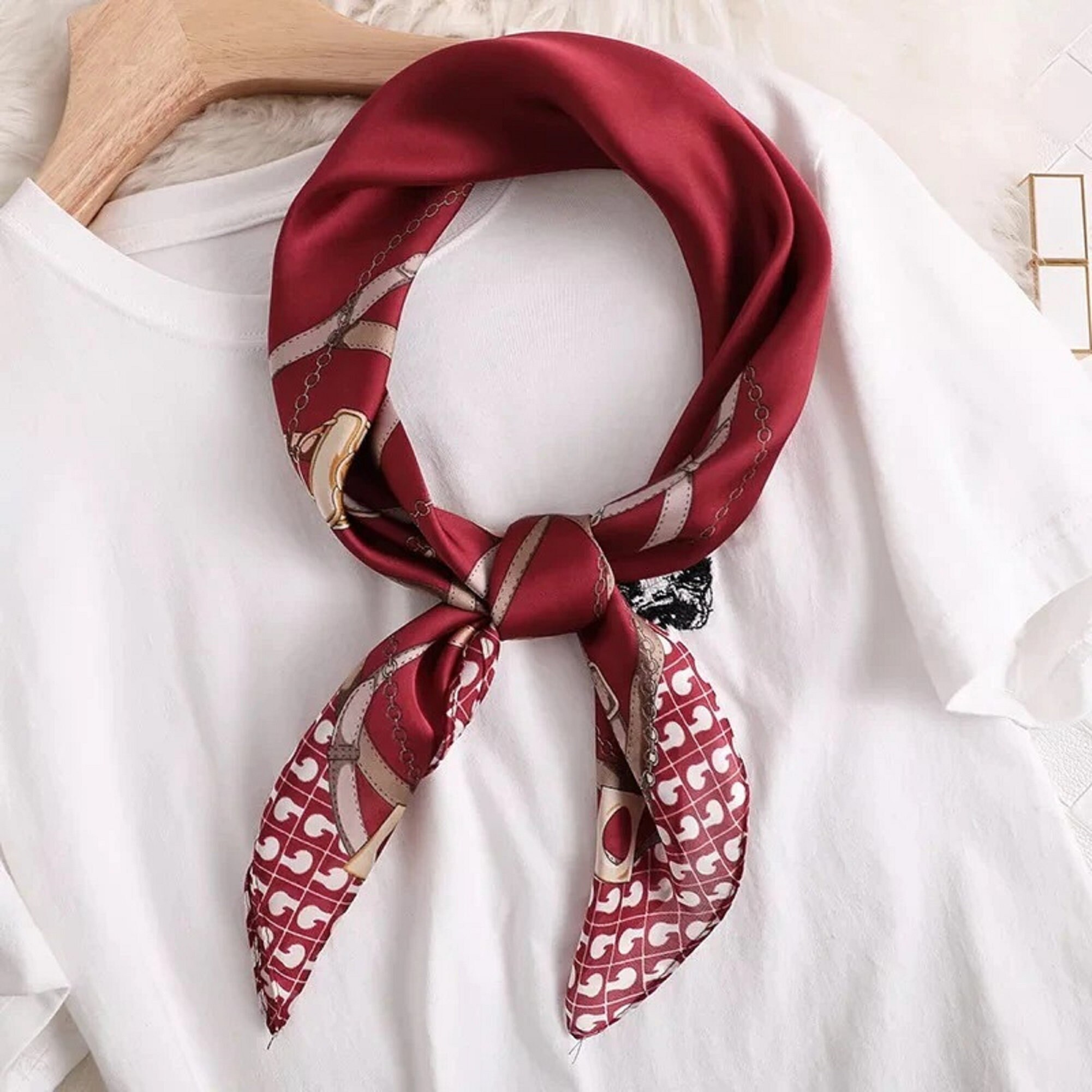 Luxury Silk Satin Head Scarf Women Fashion Kerchief Print Etsy