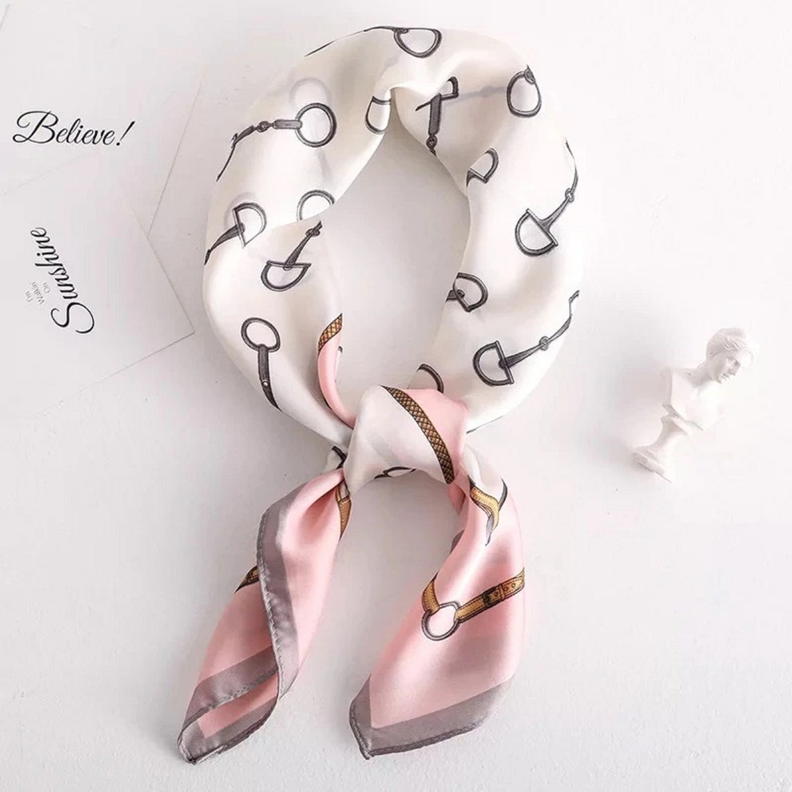 Luxury Silk Satin Head Scarf Women Fashion Kerchief Print Etsy