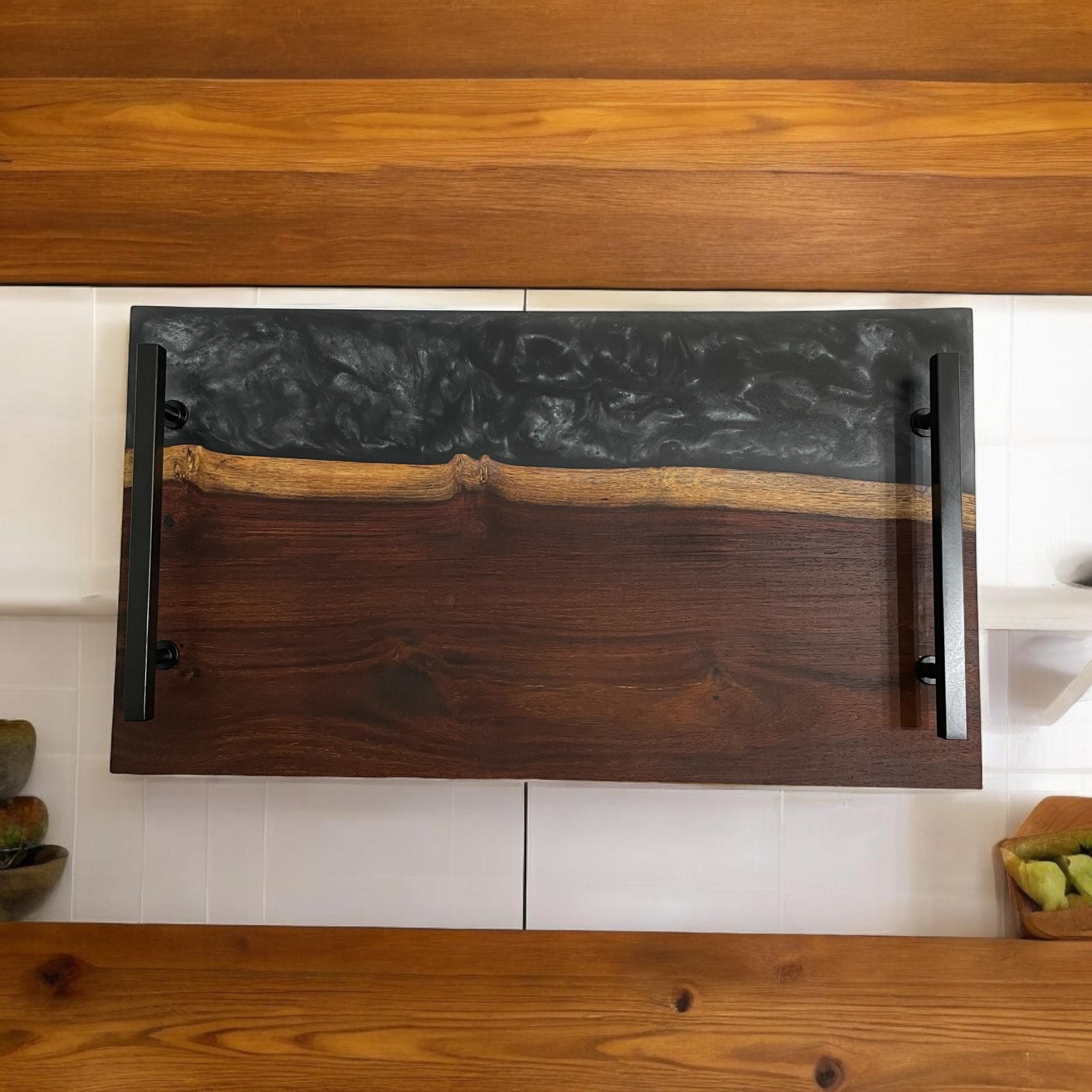 Rosewood Black Resin Charcuterie Board With Handles and Wooden Feet - Etsy