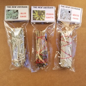 Bundle of 3 Smudging sticks White Sage, Yerba Santa, Blue Sage | 4&quot; smudge sticks | Free U.S. Shipping