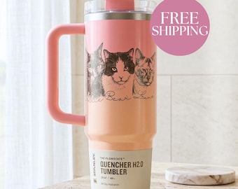 Custom Cat Portrait Tumbler Personalized Pet Photo Travel Mug
