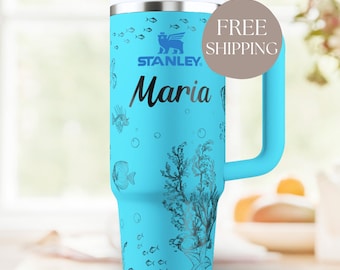 Personalized Beach Tumbler Ocean Art Custom Bridesmaid Gift Summer Vacation Drink Accessory Coastal Design Wave Pattern Stainless Cup