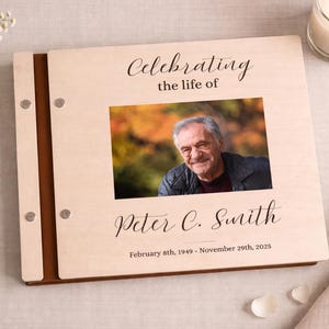 Personalized Memorial Guest Book Funeral Favors Celebration Life Memory Album Custom Design Wooden Keepsake Remembrance Journal Tribute