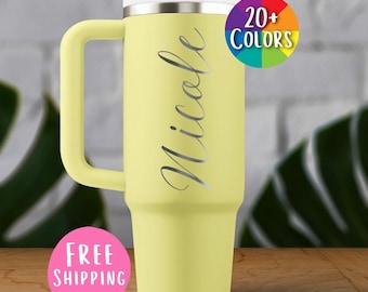 Vaso Stanley personalizado de 40 oz con asa y grabado – Taza para beber con nombre personalizado – Regalo para ella, bodas y regalos corporativos