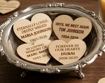 Personalized Wooden Heart Memorial Keepsake Funeral Favor Remembrance Token Sympathy Gift