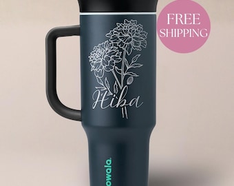 Personalized Owala Tumbler Custom Engraved Birth Flower Hydration Mug