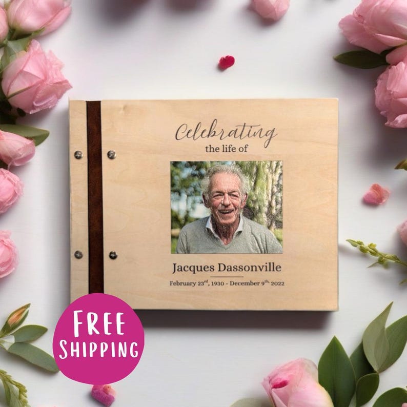 Personalized Memorial Guest Book Funeral Favors Celebration Life Memory Album Custom Design Wooden Keepsake Remembrance Journal Tribute image 10