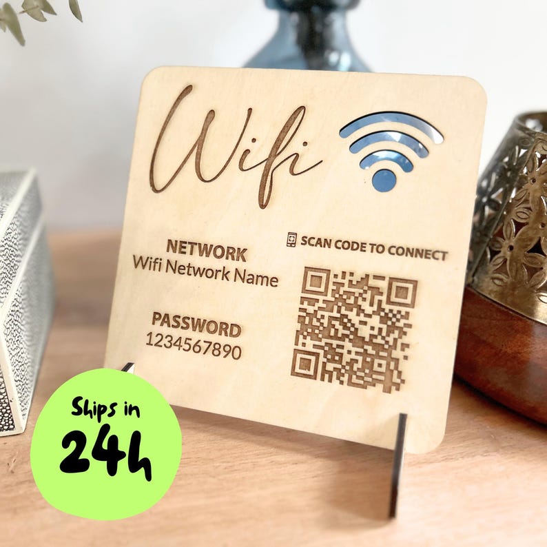 Wifi Sign Qr Code Display Stand Countertop Decoration Guest Welcome Airbnb Host Gift Idea Vacation Rental Accessory Wall Mount Design image 6