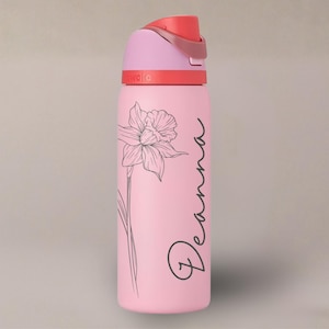 Personalized Owala Freesip Water Bottle with Name Birth Flower Engraved Design Stainless Steel Insulated Tumbler Custom Gift for Him