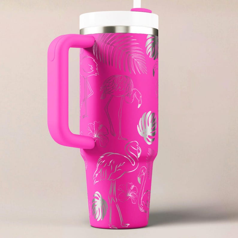Flamingo Stanley Tumbler Personalized Beach Cup Insulated Stainless Mug Custom Design Tropical Drinkware Laser Engraved Gift Idea Travel image 8