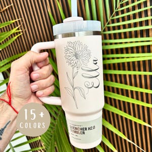 Personalized Stanley Tumbler: Engraved Birth Flower, Custom Logo, 30oz/40oz