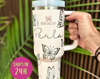 Butterfly Personalized Stanley Tumbler Design Laser Engraved Name Cup Insulated Travel Water Bottle Birthday Gift Idea Present Customized