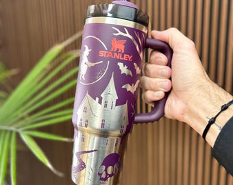 Spooky Stanley Tumbler Engraved  Haunted House Custom Tumbler  Fall Stanley Quencher 20oz 30oz 40oz
