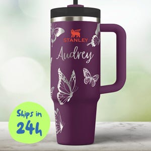 Butterfly Engraved Stanley Tumbler: Personalized Insulated Cup