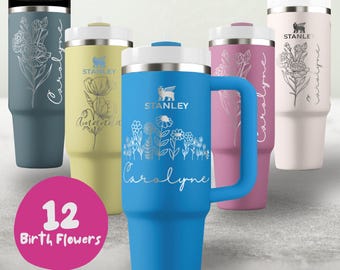 パーソナライズされたスタンレー・クエンチャー、カスタム刻印入り誕生花タンブラー