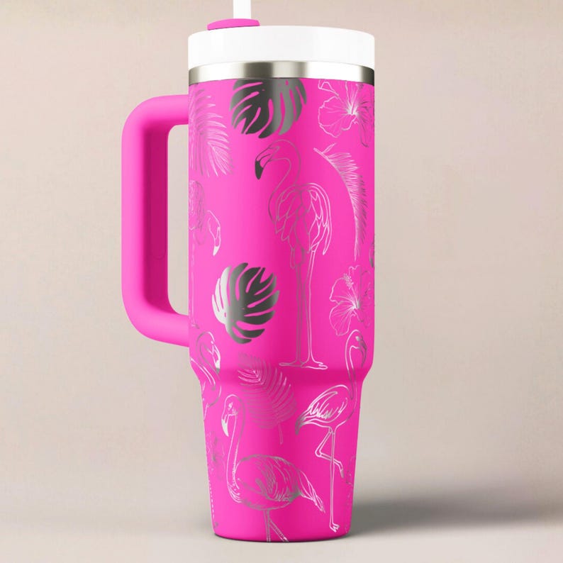 Flamingo Stanley Tumbler Personalized Beach Cup Insulated Stainless Mug Custom Design Tropical Drinkware Laser Engraved Gift Idea Travel image 10