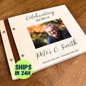 Personalized Memorial Guest Book Funeral Favors Celebration Life Memory Album Custom Design Wooden Keepsake Remembrance Journal Tribute image 2