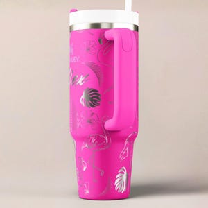 Flamingo Stanley Tumbler Personalized Beach Cup Insulated Stainless Mug Custom Design Tropical Drinkware Laser Engraved Gift Idea Travel image 7