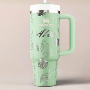Flamingo Stanley Tumbler Personalized Beach Cup Insulated Stainless Mug Custom Design Tropical Drinkware Laser Engraved Gift Idea Travel image 3