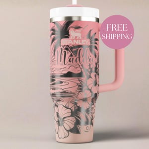 Tropical Stanley Tumbler Hawaiian Design Floral Cup Personalized Gift Vacation Drinkware Insulated Container Summer Travel Beach Accessory
