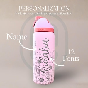 Personalized Owala Freesip Water Bottle Wildflower Floral Design Custom ...