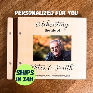Personalized Memorial Guest Book Funeral Favors Celebration Life Memory Album Custom Design Wooden Keepsake Remembrance Journal Tribute image 11