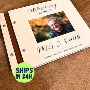 Personalized Memorial Guest Book Funeral Favors Celebration Life Memory Album Custom Design Wooden Keepsake Remembrance Journal Tribute image 17