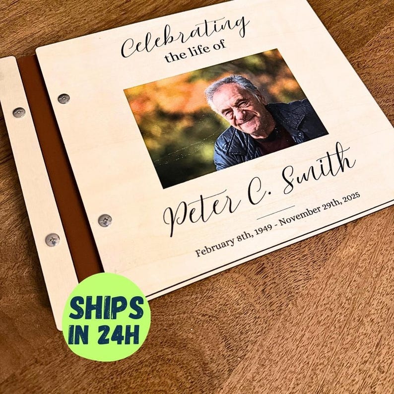 Personalized Memorial Guest Book Funeral Favors Celebration Life Memory Album Custom Design Wooden Keepsake Remembrance Journal Tribute image 17