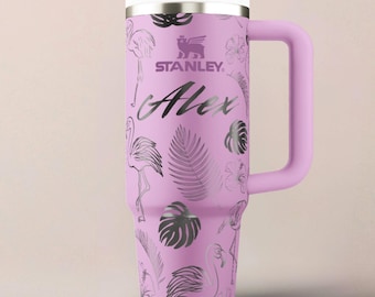 Flamingo Stanley Tumbler Personalized Beach Cup Insulated Stainless Mug Custom Design Tropical Drinkware Laser Engraved Gift Idea Travel