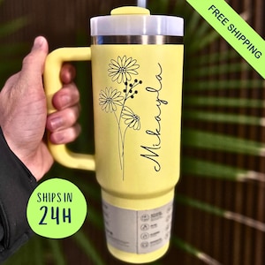 Personalized Stanley Tumbler: Engraved Birth Flower, Custom Logo - 30oz/40oz