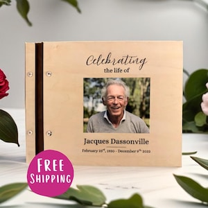 Personalized Memorial Guest Book Funeral Favors Celebration Life Memory Album Custom Design Wooden Keepsake Remembrance Journal Tribute image 12