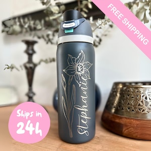 Personalized Owala Water Bottle: Birth Flower & Name - Insulated FreeSip