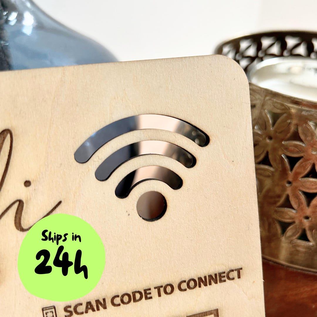 Wooden Wifi Sign With Scan QR Code Modern Wifi Display for Airbnb ...