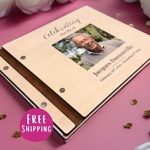 Personalized Memorial Guest Book Funeral Favors Celebration Life Memory Album Custom Design Wooden Keepsake Remembrance Journal Tribute image 9