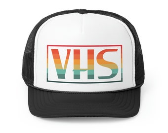 VHS Trucker Hat - Vintage Colors, Retro, Old School, Nostalgic, Adjustable Snap Back Cap