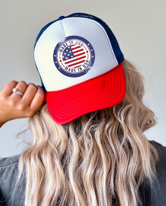 Vintage Made in America Patriotic Trucker Hat - 4th of July Cap for women & men, USA Flag Snapback Cap, Retro American Eagle Baseball Cap,