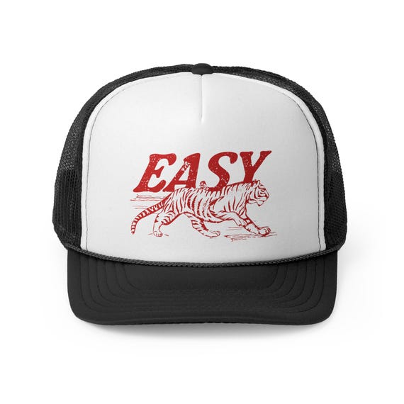 Easy Tiger Trucker Hat - Vintage Color Red Print, Retro, Old School, Nostalgic, Adjustable Snap Back Cap