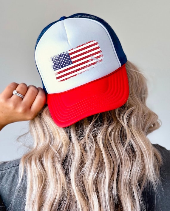 Vintage Distressed American Flag Trucker Cap - Patriotic Snap Back Hat, 4th of July Gift for Men & Women - USA Flag Baseball Hat, Patriotic