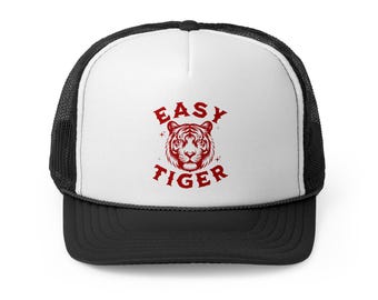 Gorra de camionero Easy Tiger: estampado vintage de tigre rojo, estilo retro