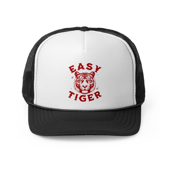Easy Tiger Trucker Hat - Vintage Red Print, Retro, Old School, Nostalgic, Adjustable Snap Back Cap
