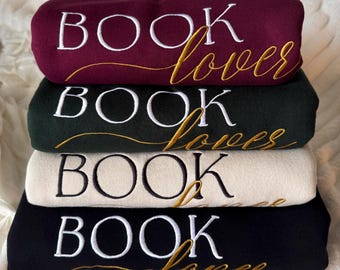 Embroidered Book Lover Sweatshirt, Cozy Bookish Crewneck