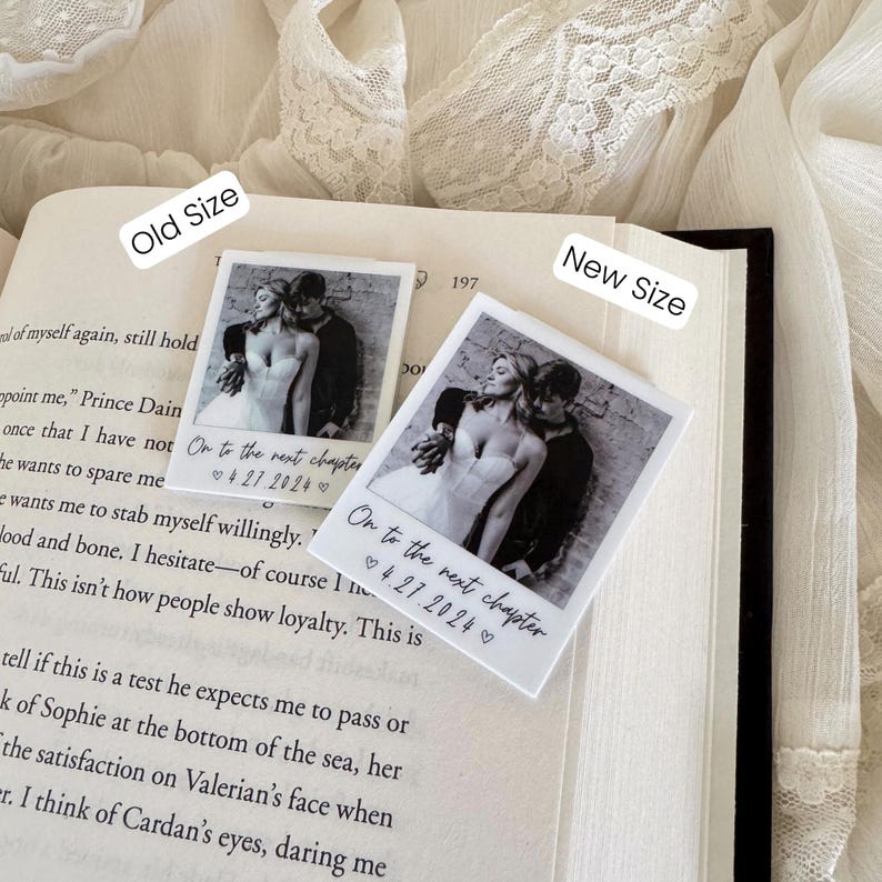 Custom photo polaroid bookmark, upgraded size and clear print, packaged individually.