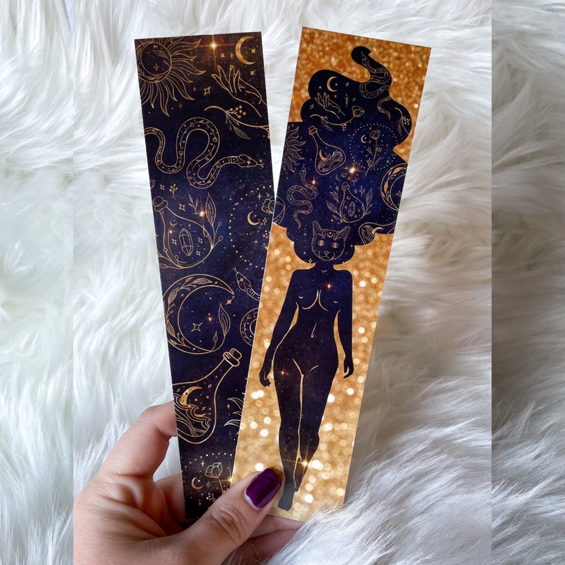 Mystical Cat Lady Bookmark, Lioness, Celestial bookmarks, Unique Bookmarks, Bookmarks, Gifts for book lovers, Galaxy bookmark image 2