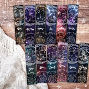 Printable Zodiac bookmarks, Zodiac bookmarks, Instant download, Zodiac set, Celestial bookmarks
